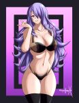 1girl alluring ass_visible_through_thighs bare_thighs big_breasts black_panties breasts camilla_(fire_emblem) cleavage fire_emblem fire_emblem_fates lingerie long_hair nintendo panties pin_up purple_eyes purple_hair skindentation sonicheroxd stockings thick_thighs thighs very_long_hair