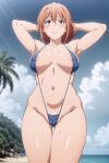  1girl alluring bare_legs beach big_breasts milf ocean orange_hair palm_tree red_eyes sling_bikini takanentr yahari_ore_no_seishun_lovecome_wa_machigatteiru. yuigahama_yui&#039;s_mother 