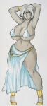  aldebaran_sideralis bikini_top blue_eyes dancer drow dungeons_and_dragons grey_skin pointy_ears scar voluptuous white_hair 