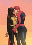 1boy 1girl breast_grab brown_eyes brown_hair brown_skin dark-skinned_female hand_on_pussy imminent_kiss interracial kamala_khan light-skinned_male long_hair marvel marvel_comics ms._marvel muslim muslim_female peter_parker pussy_grab red_scarf rooftop scarf skirt spider-man spider-man_(series) superheroine x-men