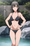  1girl alluring bare_legs beach big_breasts bikini black_hair cleavage grey_hair ocean shizuka_hiratsuka takanentr water yahari_ore_no_seishun_lovecome_wa_machigatteiru. 