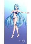 1girl alluring azura azura_(fire_emblem) bare_arms bare_legs barefoot blue_background blue_hair blue_panties bra breasts cleavage dancing female_only fire_emblem fire_emblem_fates full_body hair_between_eyes hand_on_own_chest legs light_blue_hair long_hair looking_at_viewer medium_breasts nintendo panties pin_up pose simple_background sonicheroxd standing underwear very_long_hair yellow_eyes