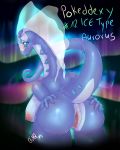 anthro anus ass aurorus big_breasts blue_eyes breasts cheezayballs english_text female looking_back nintendo nipples pokemon pussy raised_tail solo spreading tail text video_games