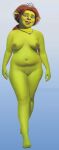 1girl 2015 barefoot blue_background blue_eyes breasts crown dreamworks full_body green_skin lipstick naked_female navel nipples nude nude_female ogre open_eyes open_mouth orange_hair princess_fiona princess_fiona_(ogre) sexy_body sexy_breasts sexy_legs shrek shrek_(series) toes