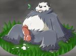 3_toes after_masturbation anthro bear biceps big_penis black_eyes black_fur black_nose blush chubby cum cum_on_penis cum_on_self cum_string fangs fur furry leaf male muscles nintendo nude panda pangoro penis plain_background pokemon pose sitting smon solo spread_legs spreading testicles video_games white_fur