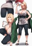 1girl 1girl armpits arms_behind_head arms_up bangs bare_shoulders big_breasts big_breasts blonde_hair blush breasts brown_eyes clavicle cleavage closed_mouth clothed_female clothing facial_mark fanbox_reward female_only forehead_mark green_jacket high_res high_resolution holding_jacket huge_breasts jacket jacket_removed kimono long_hair looking_at_viewer lun7732 mature mature_female naruto naruto_shippuden obi one_arm_up one_eye_closed parted_bangs pivix_fanbox robe sash simple_background sleeveless smile solo_female tagme tsunade very_high_resolution wafuku white_background white_kimono