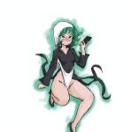  atomic_wedgie aura blush clenched_hand doki959 flight green_aura green_eyes green_hair high_heels one-punch_man panties panties_on_head small_breasts smaller_female tatsumaki tatsumaki_(one-punch_man) 