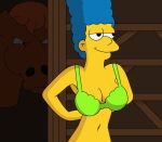 big_breasts blue_hair bra erect_nipples gif marge_simpson the_simpsons undressing yellow_skin