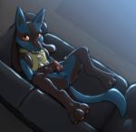 blush canine caught cum cum_on_face cum_on_hand cum_on_self dark_nek0gami erection looking_at_viewer lucario male masturbation nintendo penis pokemon red_eyes solo spread_legs spreading testicles video_games