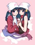 2_girls 2girls alternate_costume arm art beanie blue_eyes blue_hair blush breast_press breasts clone dawn dual_persona female flat_chest hair_ornament hand_holding hat hikari_(pokemon) hikari_(pokemon_platinum) holding_hands interlocked_fingers lips long_hair looking_at_viewer multiple_girls nintendo open_mouth pink_background pokemon pokemon_(anime) pokemon_(game) pokemon_dppt ringo78 scarf selfcest smile symmetrical_docking time_paradox winter_clothes yuri