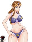  1girl bikini breasts brunette cleavage nintendo princess_zelda purple_eyes super_smash_bros_wii_u the_legend_of_zelda war-off-evil 