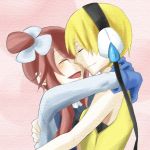 2_girls 2girls arm arms arms_around_neck art artist_request blonde blonde_hair blue_gloves blush elesa female fuuro_(pokemon) gloves gym_leader hair_ornament happy headphones hug hugging incipient_kiss kamitsure_(pokemon) long_hair long_sleeves love multiple_girls mutual_yuri neck nintendo open_mouth pokemon pokemon_(anime) pokemon_(game) pokemon_black_and_white pokemon_bw short_hair side_ponytail skyla sleeveless smile yuri