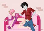 2boys adventure_time anal barefoot black_hair crown grey_skin hair marshall_lee multiple_boys pants pink_hair pointy_ears prince_gumball red_eyes yaoi