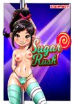  1girl bbmbbf breasts comic female horny_female looking_at_viewer nightclub outside palcomix pole smile solo stripper_pole sugar_rush_lust toon.wtf vanellope_von_schweetz wreck-it_ralph 