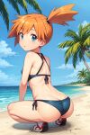 ai_generated ass beach bikini blue_eyes creatures_(company) female_focus game_freak gym_leader high_res kasumi_(pokemon) knees looking_back misty_(pokemon) nintendo ocean orange_hair palm_tree pokemon pokemon_(anime) ponytail side_ponytail sky swimsuit tied_hair tree