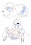  2010s 2017 animated_skeleton barefeet blue_blush blush bottomless humping legs_apart legs_held_open legs_spread masturbation monster multiple_views one_eye_closed pillow pillow_humping pillow_sex sans sans_(undertale) sinfulsanspar skeleton sketch solo undead undertale undertale_(series) white_background 