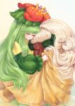  2girls closed_eyes costume dark_skin flower green_hair hair hair_flower hair_ornament humanized lilligant long_hair multicolored_hair multiple_girls pokemon pokemon_(game) pokemon_black_and_white pokemon_bw sanmi_tenten whimsicott white_hair 