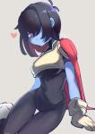 1girl 2d arm_support artist_name blue_body blue_skin deltarune digital_media female female_human female_only grey_background hair_over_one_eye heart human human_only kris_(dark_world_form)_(deltarune) kris_(deltarune) kris_(female)_(deltarune) looking_at_viewer red_eyes senjochi_janai short_hair simple_background solid_color_background solo solo_female solo_human third-party_source twitter_username undertale_(series) video_game_character video_games