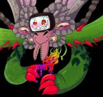 1boy black_background blush blush_lines bodily_fluids extra_eyes flowey_the_flower fluids green_eyes male male_only multiple_eyes nectar nnybunny photoshop_flowey plant pollen red_sclera solo_male undertale undertale_(series) unusual_genitalia