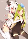 2girls black_legwear blush boots brown_eyes collar demon_girl demon_tail elbow_gloves flying_sweatdrops gloves green_hair heart heterochromia horns kiko_(clovia_studio) kimidori_(ico) licking_lips lip_licking long_hair multiple_girls original panties pointy_ears pokemon red_eyes red_panties reika_(clovia_studio) short_hair side-tie_panties siting_zeng spiked_collar spikes spoken_heart tail thigh_boots thighhighs tongue tongue_out underwear white_gloves white_hair white_legwear wings yuri