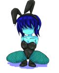  1girl 2020s 2021 2d 2d_(artwork) black_bunny_ears black_bunnysuit blue_body blue_skin breasts bunny_ears bunny_ears_headband bunnysuit deltarune digital_media_(artwork) female female_human female_kris_(deltarune) female_only fishnet_legwear gopindon hair_over_eyes human human_only kris_(dark_world_form) kris_(deltarune) pixiv pixiv_id_30630433 solo solo_female squatting undertale_(series) video_game_character video_games white_background 