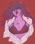  1girl 2d 2d_(artwork) anthro anthro_only bra breasts cleavage deltarune digital_media_(artwork) female female_anthro female_only flower flower_in_mouth hair_over_eyes kosafordraw long_hair purple_body purple_skin red_background reptile reptile_girl rose rose_in_mouth rose_petals scalie scalie_female scalie_only simple_background solid_color_background solo solo_anthro solo_female susie_(deltarune) susie_(light_world_form) unbuttoned unbuttoned_shirt undertale_(series) upper_body video_game_character video_games 