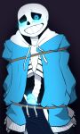 1boy 2d 2d_(artwork) alternate_version_available animated_skeleton arms_behind_back artist_request black_background blue_blush blue_eye blue_jacket blue_penis blush bondage bottom_sans bound bound_arms clothed digital_media_(artwork) ectopenis genitals jacket looking_at_viewer lowres male male_only malesub monster monster_boy penis penis_out sans sans_(undertale) skeleton solo solo_male submissive submissive_male tied_up uke_sans undead undertale undertale_(series) video_game_character video_games