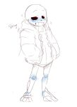  1boy 2010s 2017 animated_skeleton bottomless full_body hooded_jacket hoodie jacket male male_only monster sans sans_(undertale) sinfulsanspar skeleton sketch solo solo_male sweater undead undertale undertale_(series) white_background 