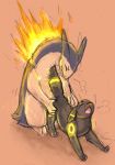 all_fours closed_eyes doggy_position from_behind game_freak male markings nintendo panting penetration pokemon proximity sex size_difference tail tail_markings typhlosion umbreon yaoi