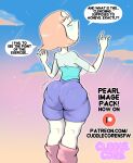 1girl 2023 2d 2d_(artwork) ass ass_focus big_ass cartoon_network cuddlecore female_only fully_clothed gem_(species) high_res high_resolution looking_at_viewer looking_back no_penetration no_sex pantylines pearl_(steven_universe) pinup plump_ass solo_female steven_universe text thick_legs thick_thighs tight_ass tight_clothing tube_socks