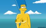 blue_hair breasts erect_nipples gif marge_simpson saltystupidfish swinging_breasts the_simpsons yellow_skin