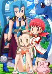  3_girls 3girls akane_(pokemon) aqua_hair arm arm_around_neck arm_grab arm_support arms bare_legs bent_over blue_eyes blush boots bracelet breasts brown_hair cape clair cleavage clefairy clenched_teeth dragonair dress fang feet female grass grin gym_leader hair_ornament hand_on_head head_grab hug hug_from_behind hugging ibuki_(pokemon) jasmine_(pokemon) kneel kneeling legs light_blue_hair long_hair looking_at_viewer low_twintails magnemite mikan_(pokemon) multiple_girls neck nintendo open_mouth panties pantyshot pantyshot_(sitting) pantyshot_sitting pink_eyes pink_hair pokemoa pokemon pokemon_(anime) pokemon_(game) pokemon_gsc pokemon_heartgold_and_soulsilver pokemon_hgss polka_dot polka_dot_panties ponytail ribbon sandals shirt short_hair short_shorts shorts shy sitting smile soara spaulders standing teeth twintails underwear very_long_hair whitney yellow_eyes yuri 