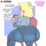  1girl 2023 2d 2d_(artwork) adventure_time adventure_time:_fionna_&amp;_cake ass ass_focus big_ass blonde_hair chair cuddlecore denim dialogue eyes female_focus female_only fionna_and_cake fionna_campbell fionna_the_human fionna_the_human_girl high_res high_resolution huge_ass jeans looking_at_viewer looking_back low-angle_view massive_ass massive_butt open_eyes open_mouth plump_ass pov pov_eye_contact rear_view see-through_chair sitting sitting_on_chair talking talking_to_viewer thick thick_ass thick_legs thick_thighs tight_clothing tight_fit x-ray 