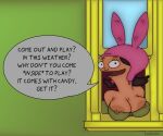 big_breasts bob's_burgers inviting_to_sex large_areolae lisalover louise_belcher oppai speech_bubble wardrobe_malfunction window