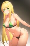  1girl ai_generated bikini blonde_hair blush breasts female_focus green_eyes looking_at_viewer simple_background 