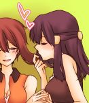  2girls arm arms art artist_request babe bare_shoulders blue_hair blush bra breasts brown_hair cleavage closed_eyes collared_shirt dawn female friends game_freak green_background hair hair_between_eyes hair_grab hair_kiss hair_ornament hand_holding happy haruka_(pokemon) haruka_(pokemon_emerald) heart hikari_(pokemon) humans_of_pokemon kiss long_hair love may_(pokemon) multiple_girls neck nintendo open_clothes open_mouth open_shirt pokemon pokemon_(anime) pokemon_(game) pokemon_diamond_pearl_&amp;_platinum pokemon_dppt pokemon_rse shirt short_hair simple_background sleeveless sleeveless_shirt smile yuri 