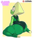 1girl alien alien_girl alien_humanoid ass ass_bigger_than_body ass_bigger_than_head ass_focus big_ass bubble_butt cartoon_network cuddlecore dat_ass dumptruck_ass female_only gem_(species) green_skin huge_ass looking_at_viewer looking_back massive_ass massive_butt on_knees peridot_(steven_universe) pinup round_ass round_butt shortstack sitting steven_universe tight_clothes tight_clothing