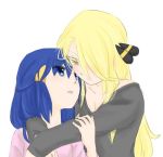 2_girls 2girls arm_grab arms_around_neck art artist_request babe bare_shoulders blonde blonde_hair blue_eyes blue_hair blush collarbone creatures_(company) cynthia_(pokemon) dawn_(pokemon) eye_contact female game_freak hair_ornament hair_over_one_eye hat hikari_(pokemon) hug huge_breasts hugging humans_of_pokemon incipient_kiss long_hair looking_at_another love multiple_girls mutual_yuri neck nintendo off_shoulder open_mouth pokemon pokemon_(anime) pokemon_(game) pokemon_black_2_&_white_2 pokemon_black_and_white pokemon_bw pokemon_bw2 pokemon_diamond_pearl_&_platinum pokemon_dppt shirona_(pokemon) simple_background smile sweater white_background yellow_eyes yuri