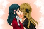 2girls age_difference art babe blonde blonde_hair blue_eyes blue_hair choker closed_eyes coat cynthia_(pokemon) dawn_(pokemon) female game_freak hair hair_ornament hair_over_one_eye hairclip half_updo hat hikari_(pokemon) hikari_(pokemon_platinum) humans_of_pokemon kamekonamea kiss kissing long_hair long_sleeves love multiple_girls mutual_yuri nintendo peacoat pink_background pokemon pokemon_(anime) pokemon_(game) pokemon_black_2_&_white_2 pokemon_black_and_white pokemon_bw pokemon_bw2 pokemon_diamond_pearl_&_platinum pokemon_dppt scarf shirona_(pokemon) surprised winter_clothes yuri