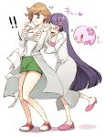  !! 2girls araragi_(pokemon) bad_id blue_eyes blush breast_grab breasts brown_hair cleavage earrings flower glasses grabbing hair_flower hair_ornament hair_up hairclip haruha_(aeropolis) jewelry labcoat legs long_hair makomo_(pokemon) miniskirt multiple_girls munna no_socks paper pencil_skirt pervert pokemon pokemon_(game) pokemon_black_and_white pokemon_bw purple_hair shoes short_hair skirt sneakers very_long_hair yuri 