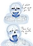  2010s 2018 2boys 2d 2d_(artwork) animated_skeleton begging blue_blush blue_choker blue_collar blue_tongue blush bottom_sans choker clothed collar digital_media_(artwork) ectotongue english_text imminent_fellatio male male/male male_focus male_only malesub monster nsfwgarbagedump nude open_mouth petplay pointing_at_self sans sans_(undertale) sequence sequential skeleton solo solo_focus submissive submissive_male talking talking_to_viewer text tongue tongue_out uke_sans undead undertale undertale_(series) upper_body white_background yaoi 