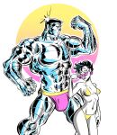 asian asian_female bikini breasts colossus earrings hydra-bomb japanese_text jubilation_lee jubilee larger_male looking_at_another looking_down marvel metal_skin piotr_rasputin smaller_female sunglasses x-men