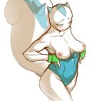 blush breasts female fingerless_gloves gloves green_eyes l1zardman nintendo pachirisu pokemon pokã©mon rodent solo squirrel swimsuit topless video_games