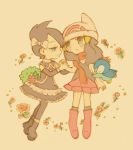  black_hair blue_eyes blue_hair flower gothic_lolita hat hikari_(pokemon) lolita_fashion mai_(pokemon) nintendo piplup pokemon shaymin 