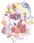  2girls alternate_costume baseball_cap beanie black_hair blue_eyes blue_hair boots brown_eyes brown_hair coat dragonair dratini egg evolution hair_ornament hairclip hat hat_ribbon hatching hikari_(pokemon) kotone_(pokemon) long_hair multiple_girls nago_celica nagocelica open_mouth overcoat pink_boots pokemon pokemon_(game) pokemon_dppt pokemon_gsc pokemon_heartgold_and_soulsilver pokemon_hgss ribbon scarf smile thighhighs twintails white_legwear white_scarf winter_clothes zettai_ryouiki 