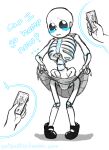  1boy 2d 2d_(artwork) animated_skeleton blue_blush blush bottom_sans catyuffie clothed crossdressing digital_media_(artwork) english_text humiliation male male_focus monster panties phone sans sans_(undertale) skeleton skirt skirt_lift solo_focus taking_picture text topless topless_male tumblr_username uke_sans undead undertale undertale_(series) video_games 