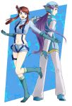  2girls blue_eyes fuuro_(pokemon) gym_leader highres multiple_girls nagi_(pokemon) pokemon pokemon_(game) pokemon_black_and_white pokemon_bw purple_eyes purple_hair red_hair 