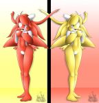  blonde_hair blush breasts female green_eyes hair latiar010 latias nintendo pokemon pokã©mon pussy red_hair video_games yellow_eyes 