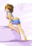  1girl 2010s 2017 2d 2d_(artwork) aged_up artist_signature ass bare_legs barefoot breasts brown_hair digital_media_(artwork) excited eyelashes female female_frisk female_human female_only frisk frisk_(undertale) half-dressed high_res human human_only light_blush looking_at_viewer medium_breasts meme meme_attire meme_clothing no_bra no_panties no_underwear pedrokys short_hair side_view sideboob solo_female solo_human undertale undertale_(series) video_game_character video_games virgin_killer_sweater yellow_skin 