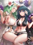  2_girls abs absurd_res alluring alternate_costume athletic_female big_breasts bikini black_bikini black_vs_white blush breast_press breasts byleth_(female) byleth_(fire_emblem) byleth_(fire_emblem)_(female) cape cleavage closed_mouth dagger exercise female_abs female_focus fire_emblem fire_emblem:_three_houses fire_emblem_heroes fit_female flower forehead gonzarez green_eyes green_hair hair_between_eyes hair_flower hair_ornament hand_on_another&#039;s_face hand_on_another&#039;s_head hibiscus high_res holding knife long_hair looking_at_another looking_to_the_side lying matching_hair/eyes multiple_girls navel nintendo official_alternate_costume parted_lips petals pink_lips red_flower revision rhea_(fire_emblem) rhea_(summer)_(fire_emblem) sheath sheathed sideboob smile sweat sweatdrop swimsuit teal_eyes teal_hair thighs weapon weightlifting white_bikini white_cape white_flower yuri 